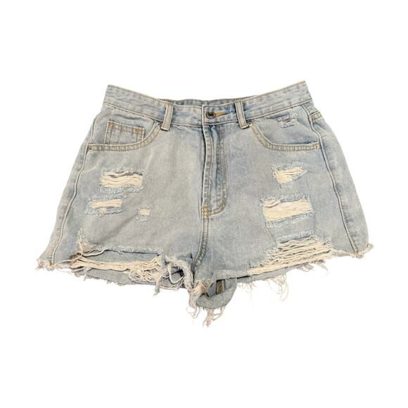 SHEIN Women’s Distressed High Rise Denim Shorts Size M US 6 Cutoff Jean Fray Hem - Picture 3 of 7